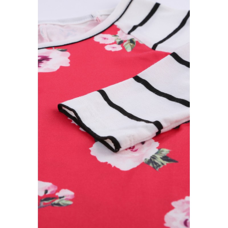 Red Spring Fling Floral Striped Sleeve Short Dress for Kids Red Spring Fling Floral Striped Sleeve Short Dress for Kids