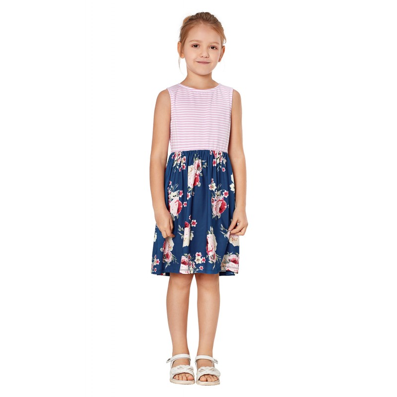 Blue Toddlers Floral and Striped Tank Dress Blue Toddlers Floral and Striped Tank Dress