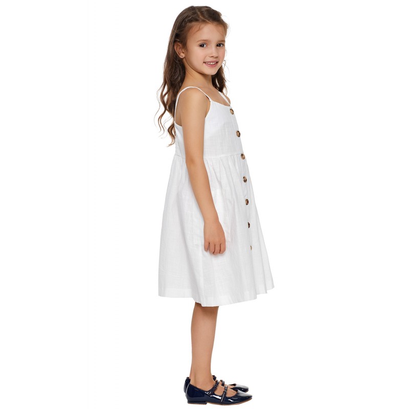 White Little Girls Spaghetti Strap Button Dress with Pockets White Little Girls Spaghetti Strap Button Dress with Pockets