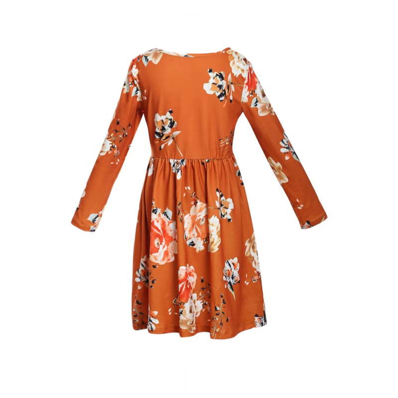 Floral Orange Swing Dress with Hidden Pockets Floral Orange Swing Dress with Hidden Pockets