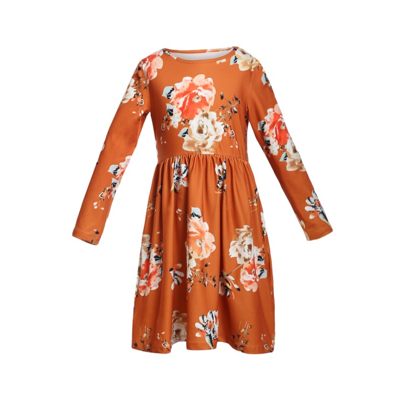 Floral Orange Swing Dress with Hidden Pockets Floral Orange Swing Dress with Hidden Pockets