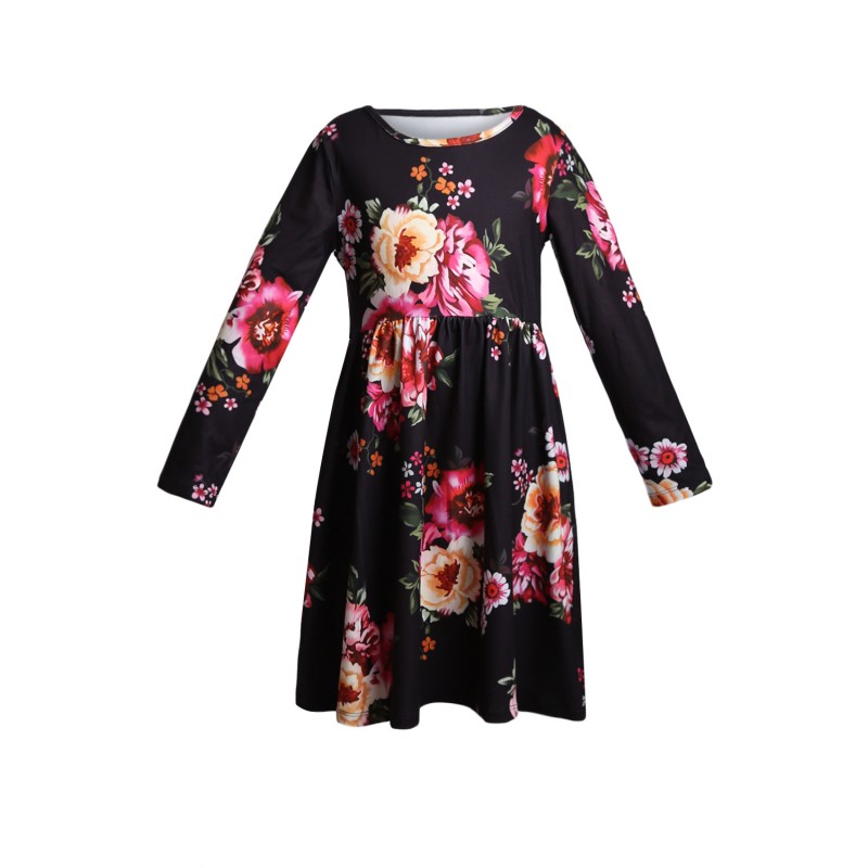 Floral Black Swing Dress with Hidden Pockets Floral Black Swing Dress with Hidden Pockets