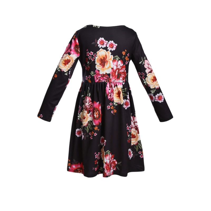 Floral Black Swing Dress with Hidden Pockets Floral Black Swing Dress with Hidden Pockets