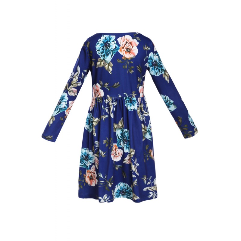 Floral Blue Swing Dress with Hidden Pockets Floral Blue Swing Dress with Hidden Pockets