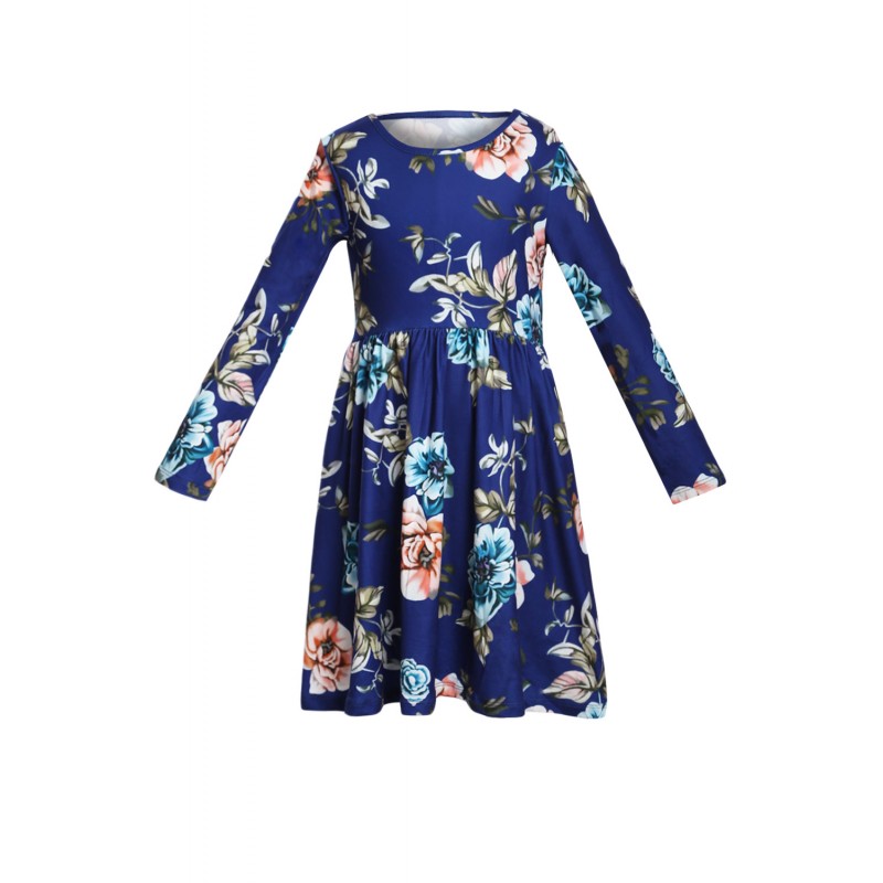 Floral Blue Swing Dress with Hidden Pockets Floral Blue Swing Dress with Hidden Pockets