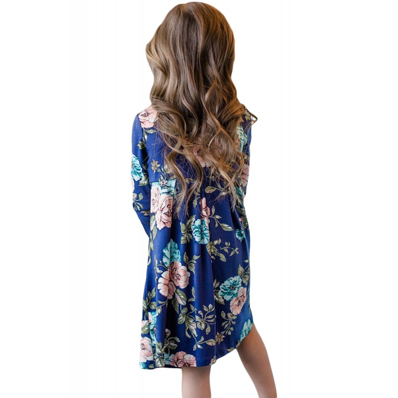 Floral Blue Swing Dress with Hidden Pockets Floral Blue Swing Dress with Hidden Pockets