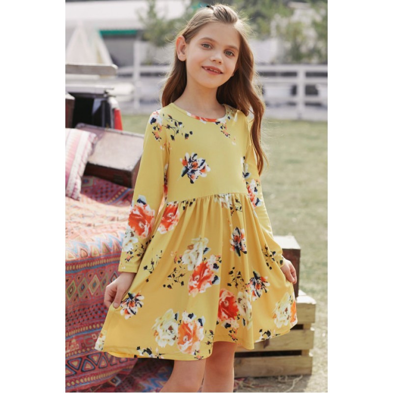 Floral Mustard Swing Dress with Hidden Pockets Floral Mustard Swing Dress with Hidden Pockets