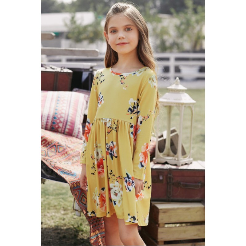 Floral Mustard Swing Dress with Hidden Pockets Floral Mustard Swing Dress with Hidden Pockets