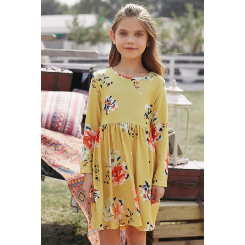 Floral Mustard Swing Dress with Hidden Pockets Floral Mustard Swing Dress with Hidden Pockets