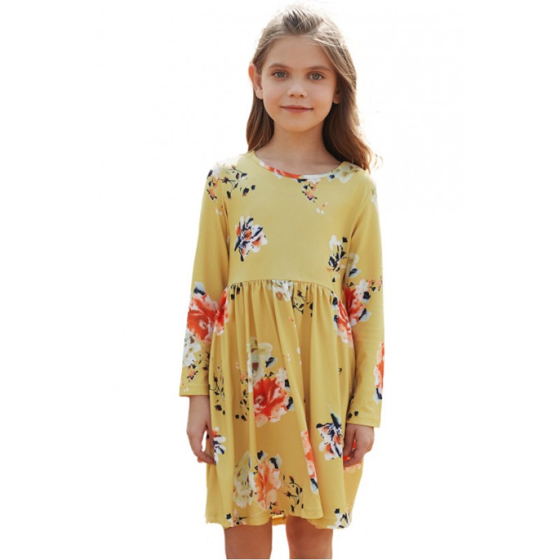 Floral Mustard Swing Dress with Hidden Pockets Floral Mustard Swing Dress with Hidden Pockets