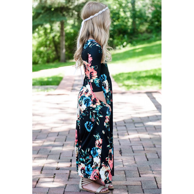 Black Floral Maxi Dress for Girls Black Floral Maxi Dress for Girls