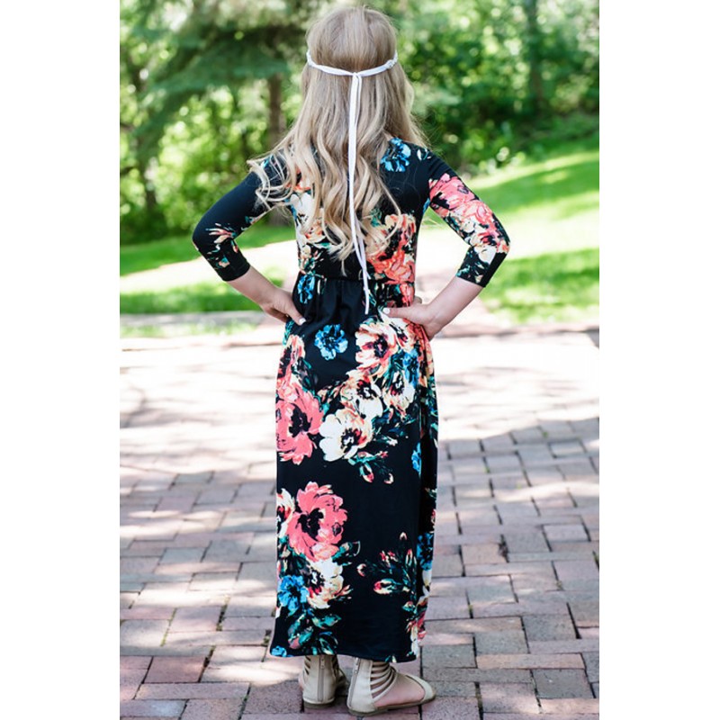 Black Floral Maxi Dress for Girls Black Floral Maxi Dress for Girls