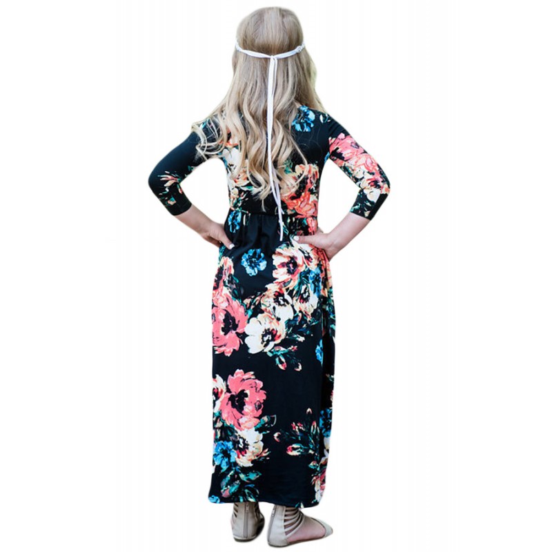 Black Floral Maxi Dress for Girls Black Floral Maxi Dress for Girls