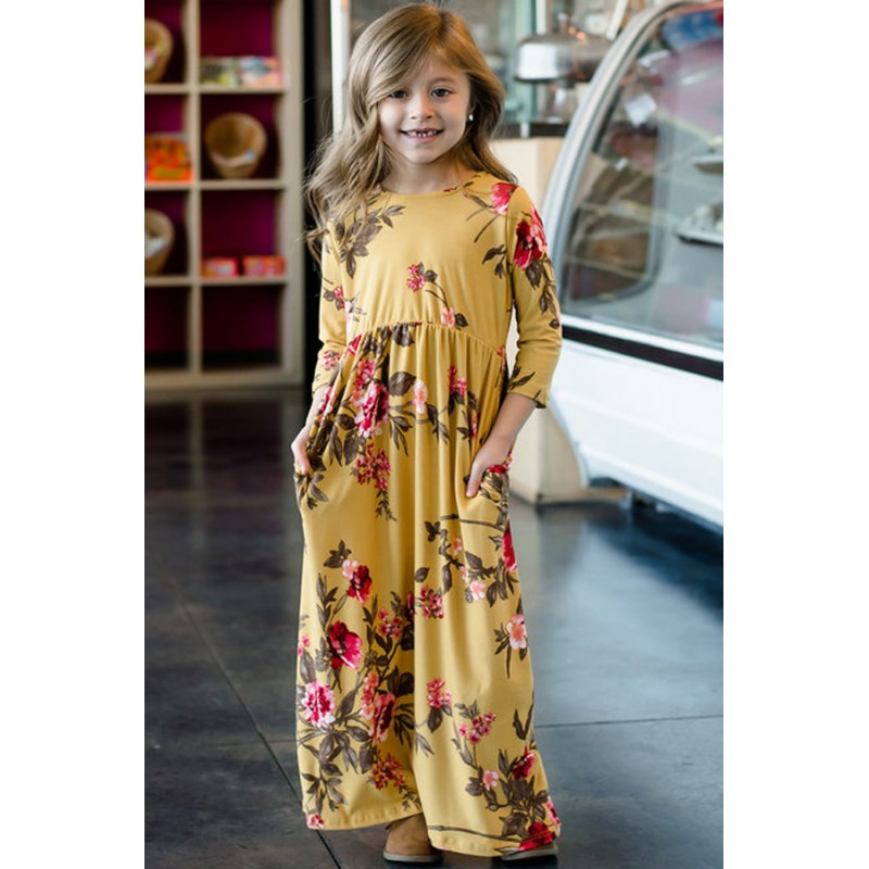 Mustard Floral Maxi Dress for Girls Mustard Floral Maxi Dress for Girls