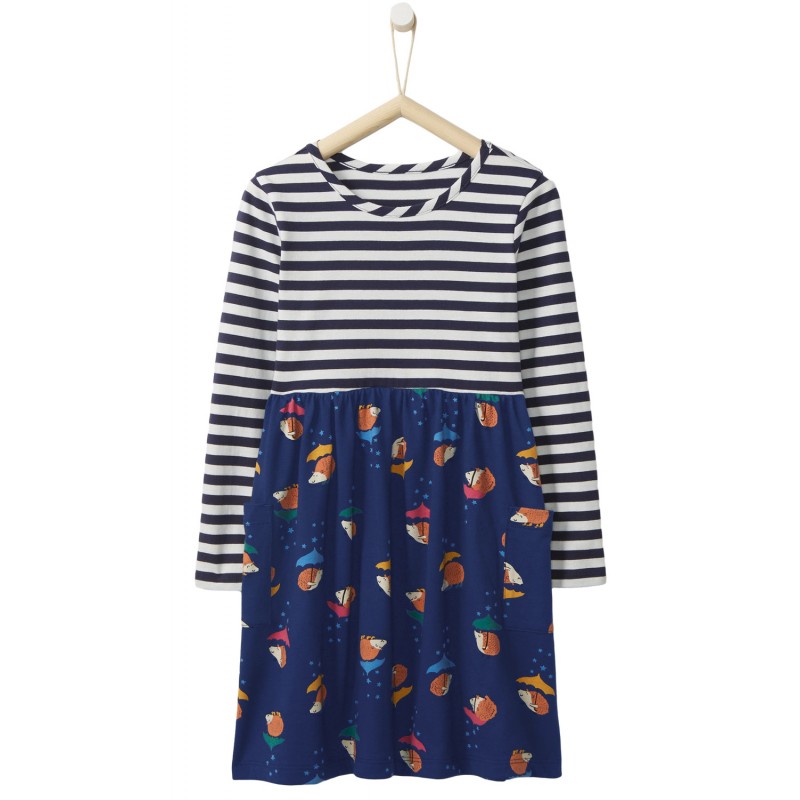 Navy Striped Cartoon Hedgehog Kid Dress Navy Striped Cartoon Hedgehog Kid Dress