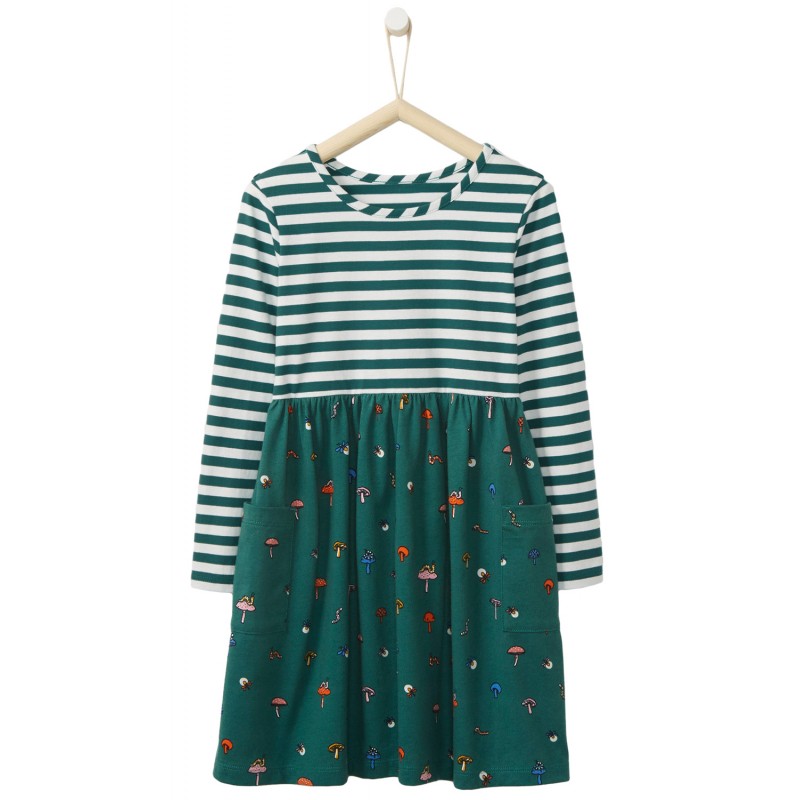 Green Striped Fireworm and Mushroom Kid Dress Green Striped Fireworm and Mushroom Kid Dress