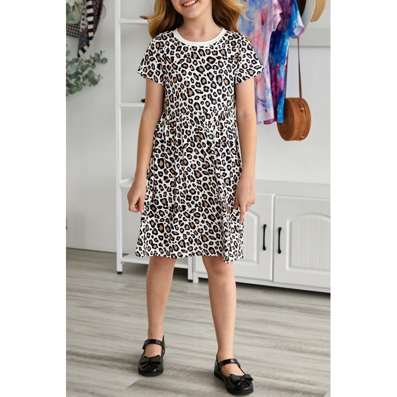 Little Girls' Leopard Print Short Sleeve Mini Dress Little Girls' Leopard Print Short Sleeve Mini Dress