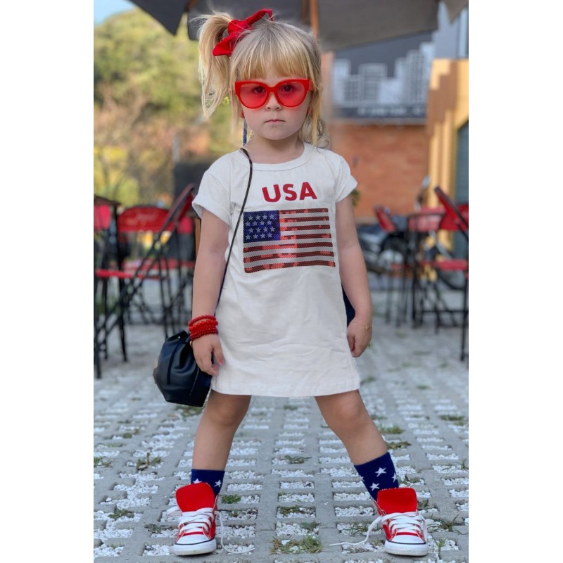 USA Flag Print Little Girls T-shirt Dress USA Flag Print Little Girls T-shirt Dress