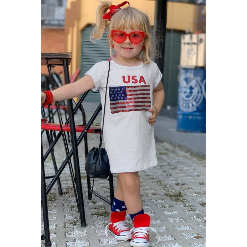 USA Flag Print Little Girls T-shirt Dress USA Flag Print Little Girls T-shirt Dress