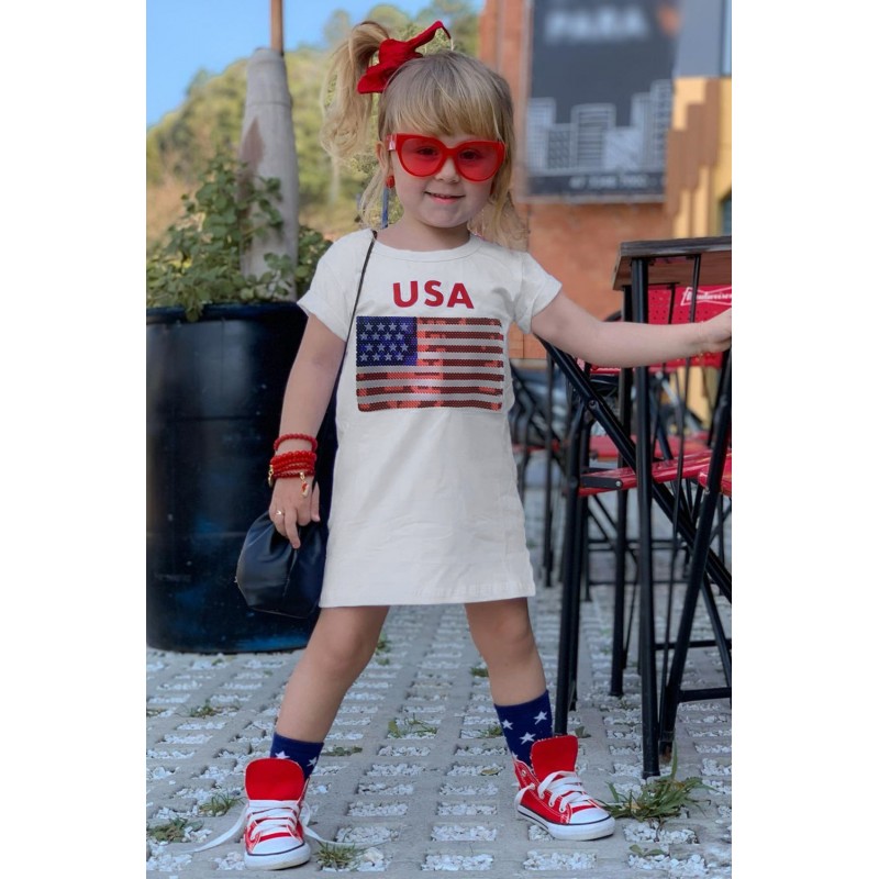 USA Flag Print Little Girls T-shirt Dress USA Flag Print Little Girls T-shirt Dress
