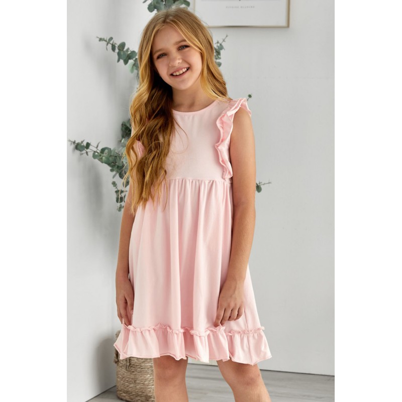 Pink Ruffled Empire Waist Pleated Flowy Kid Dress Pink Ruffled Empire Waist Pleated Flowy Kid Dress