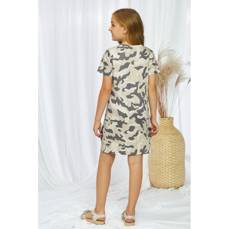 Camo Print Twist Knot V Neck Girl's Mini Dress Camo Print Twist Knot V Neck Girl's Mini Dress