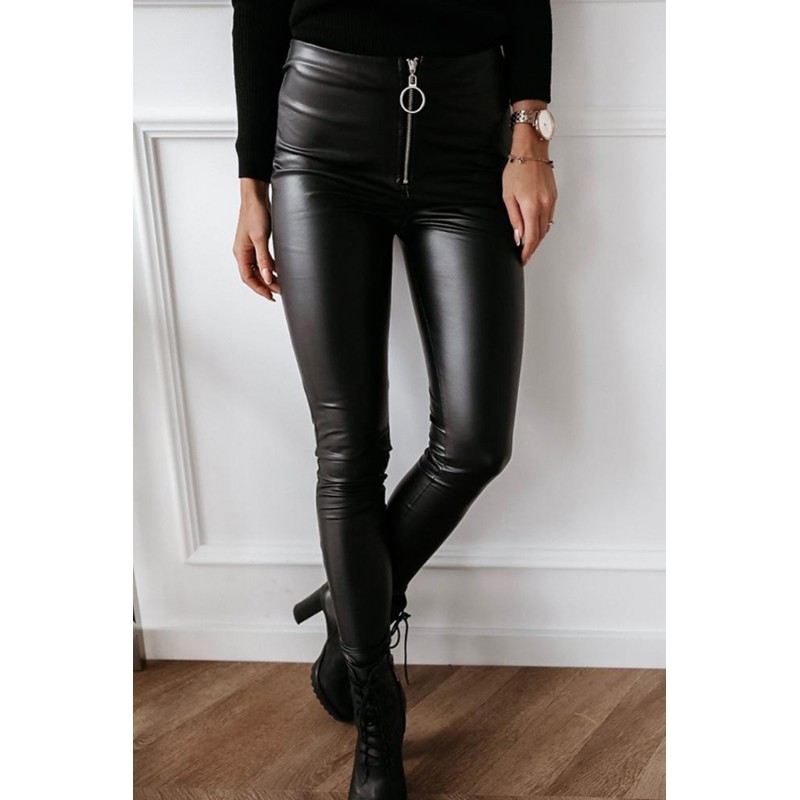 Black Solid Skinny Zipper PU Pants Black Solid Skinny Zipper PU Pants