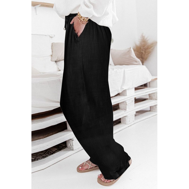 Black High Waist Drawstring Wide Legs Casual Pants Black High Waist Drawstring Wide Legs Casual Pants