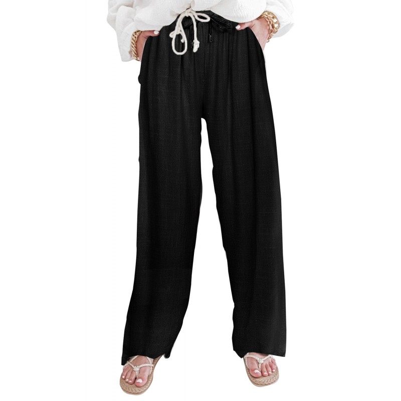 Black High Waist Drawstring Wide Legs Casual Pants Black High Waist Drawstring Wide Legs Casual Pants