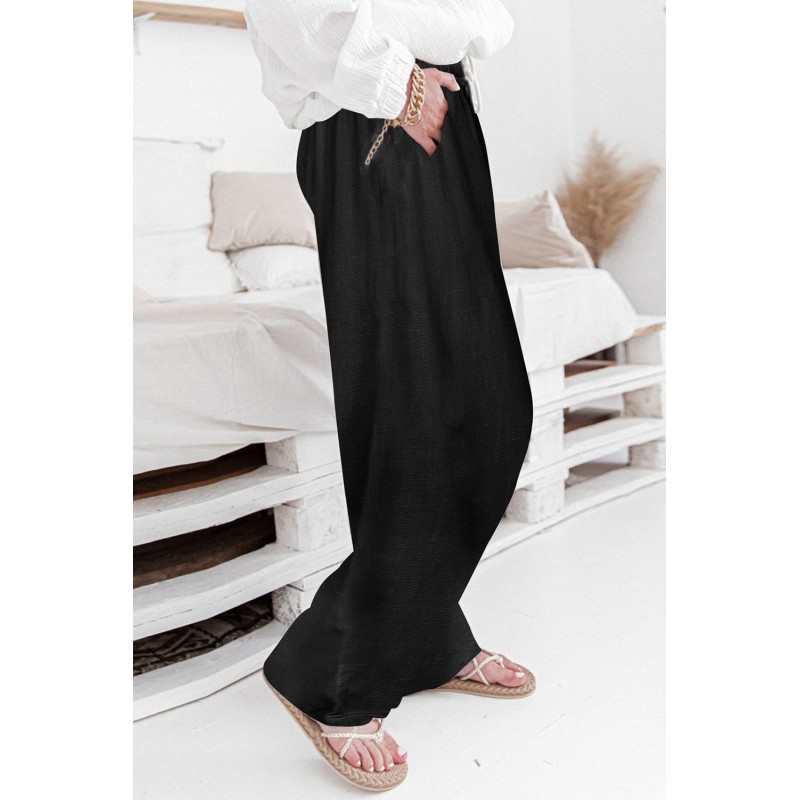 Black High Waist Drawstring Wide Legs Casual Pants Black High Waist Drawstring Wide Legs Casual Pants