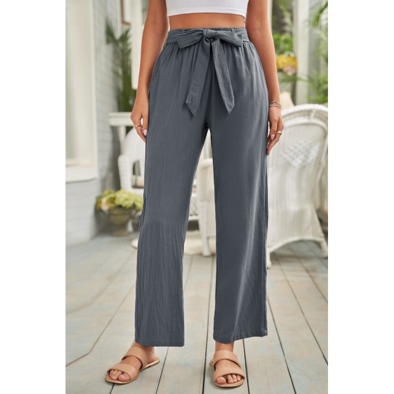 Gray Elastic Waist Drawstring Wide Leg Pants Gray Elastic Waist Drawstring Wide Leg Pants