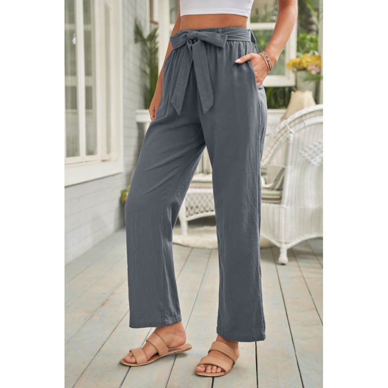 Gray Elastic Waist Drawstring Wide Leg Pants Gray Elastic Waist Drawstring Wide Leg Pants