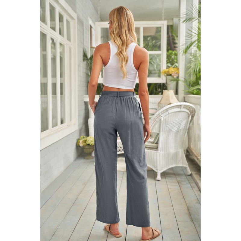 Gray Elastic Waist Drawstring Wide Leg Pants Gray Elastic Waist Drawstring Wide Leg Pants
