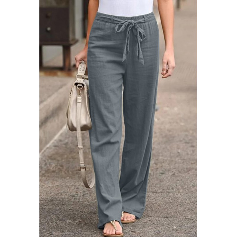 Gray Elastic Waist Drawstring Wide Leg Pants Gray Elastic Waist Drawstring Wide Leg Pants