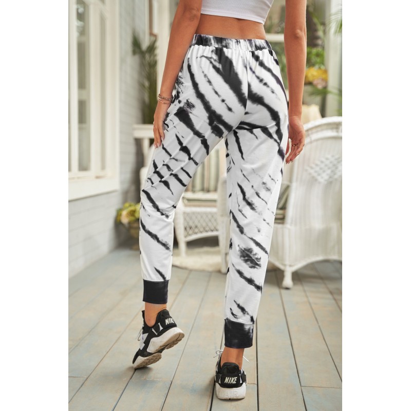 White Pocketed Tie-dye Print Joggers
