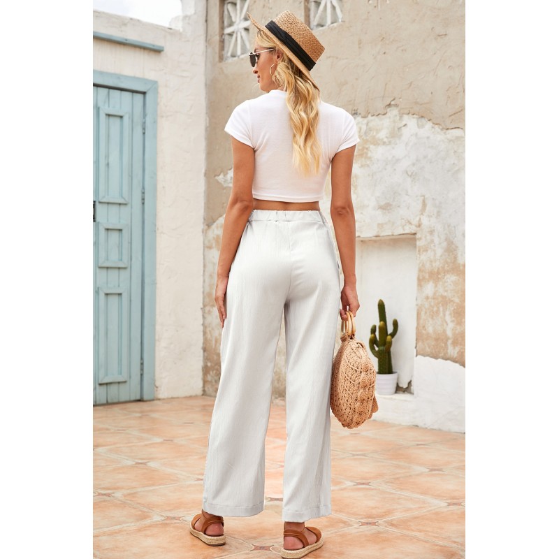 White Drawstring Waist Crinkled Wide Leg Pants White Drawstring Waist Crinkled Wide Leg Pants