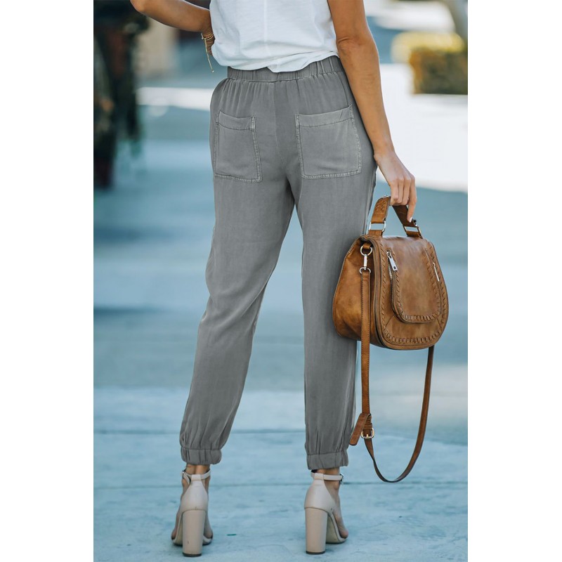 Gray Casual Pocketed Elastic Waist Joggers Gray Casual Pocketed Elastic Waist Joggers