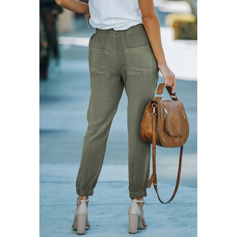Green Casual Pocketed Elastic Waist Joggers Green Casual Pocketed Elastic Waist Joggers