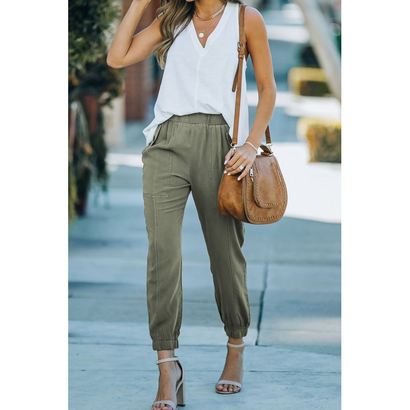 Green Casual Pocketed Elastic Waist Joggers Green Casual Pocketed Elastic Waist Joggers