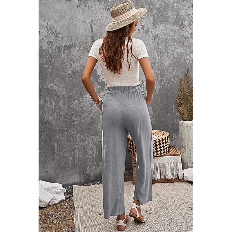 Gray Casual Wide Legs Pants with Pockets Gray Casual Wide Legs Pants with Pockets
