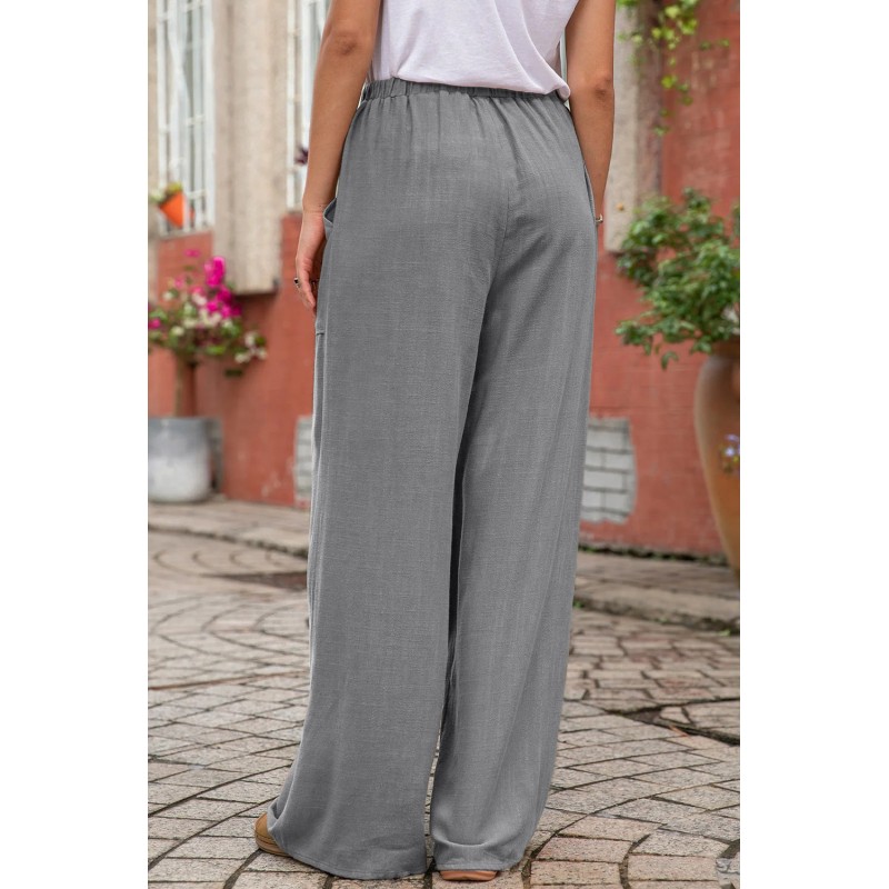 Gray Casual Wide Legs Pants with Pockets Gray Casual Wide Legs Pants with Pockets