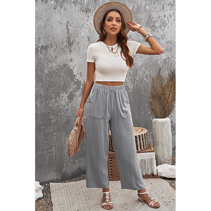 Gray Casual Wide Legs Pants with Pockets Gray Casual Wide Legs Pants with Pockets