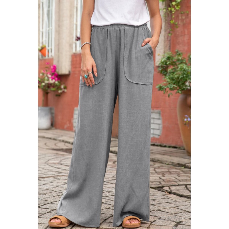 Gray Casual Wide Legs Pants with Pockets Gray Casual Wide Legs Pants with Pockets