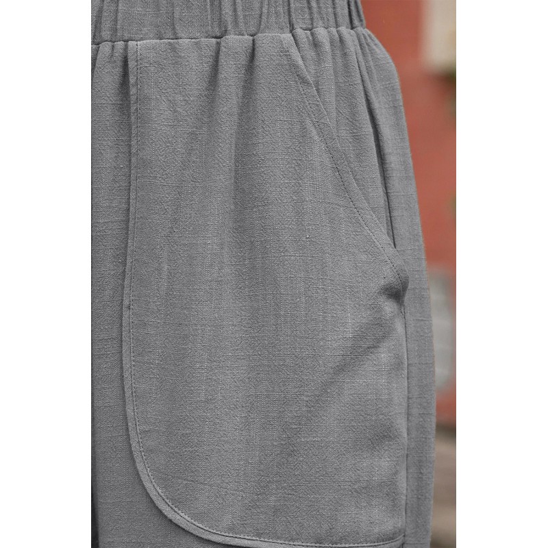 Gray Casual Wide Legs Pants with Pockets Gray Casual Wide Legs Pants with Pockets