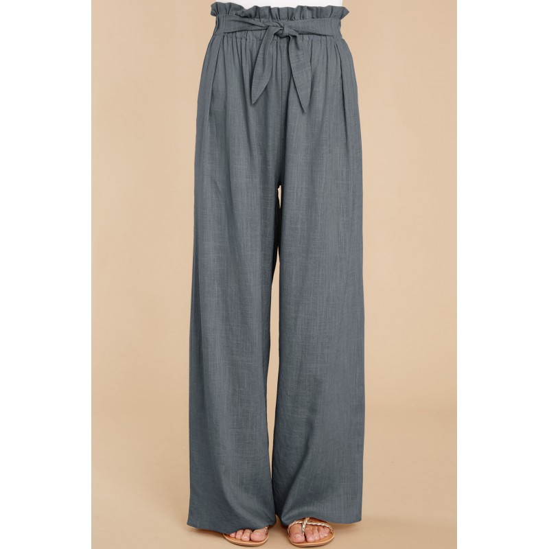 Gray Casual High Rise Paperbag Waist Wide Leg Pants Gray Casual High Rise Paperbag Waist Wide Leg Pants