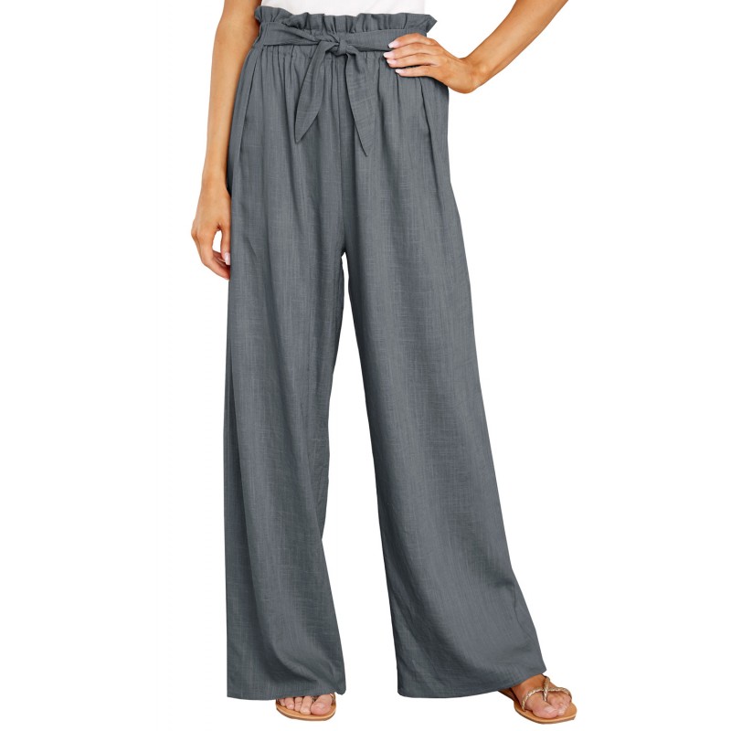 Gray Casual High Rise Paperbag Waist Wide Leg Pants Gray Casual High Rise Paperbag Waist Wide Leg Pants