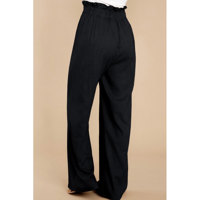 Black Casual High Rise Paperbag Waist Wide Leg Pants Black Casual High Rise Paperbag Waist Wide Leg Pants