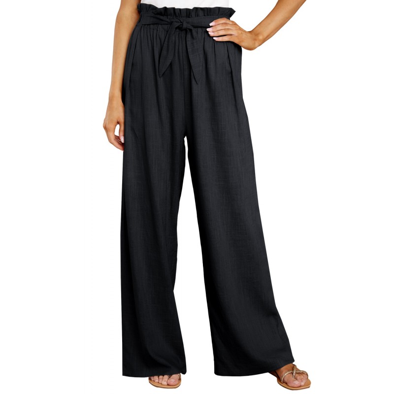 Black Casual High Rise Paperbag Waist Wide Leg Pants Black Casual High Rise Paperbag Waist Wide Leg Pants
