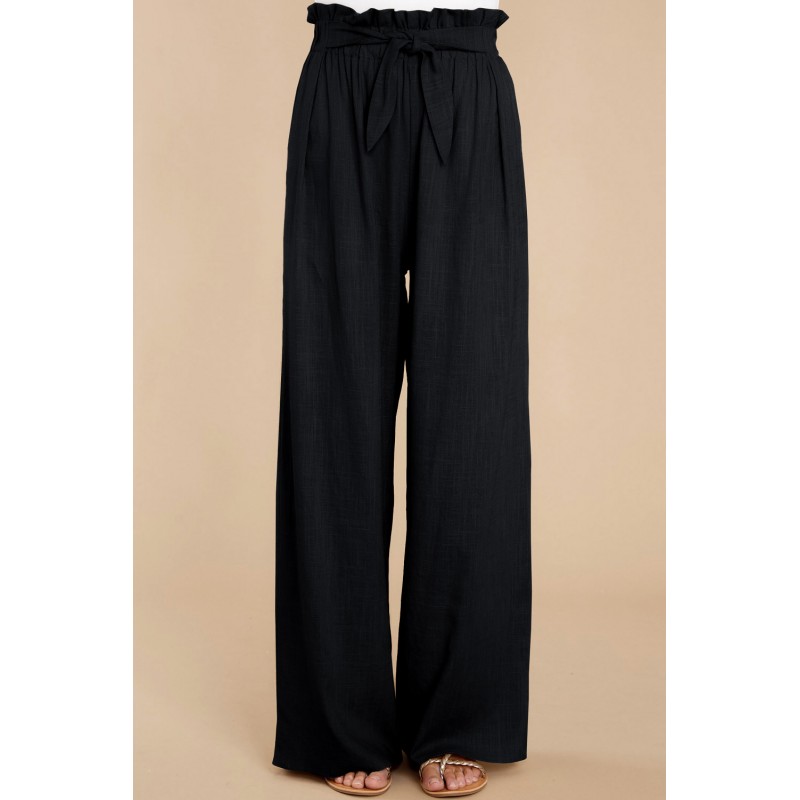 Black Casual High Rise Paperbag Waist Wide Leg Pants Black Casual High Rise Paperbag Waist Wide Leg Pants