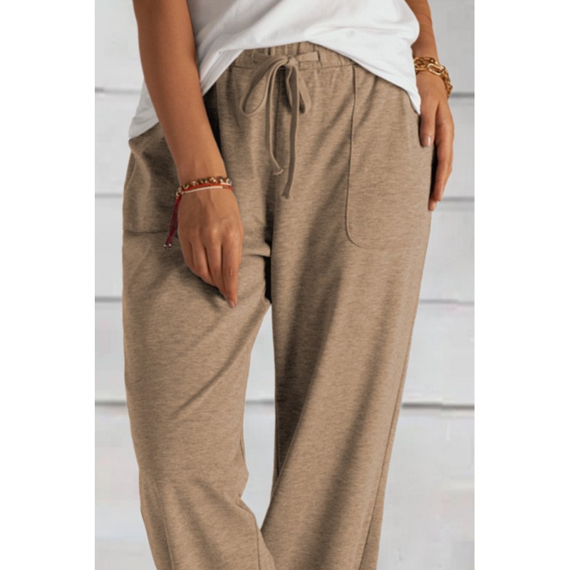 Khaki Loose Drawstring Waist Knit Pants with Pockets Khaki Loose Drawstring Waist Knit Pants with Pockets